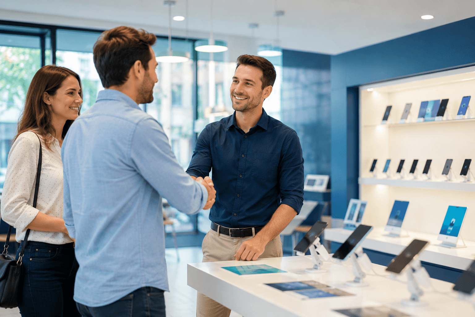 Une équipe de revendeurs France Téléphone dans leur point de vente